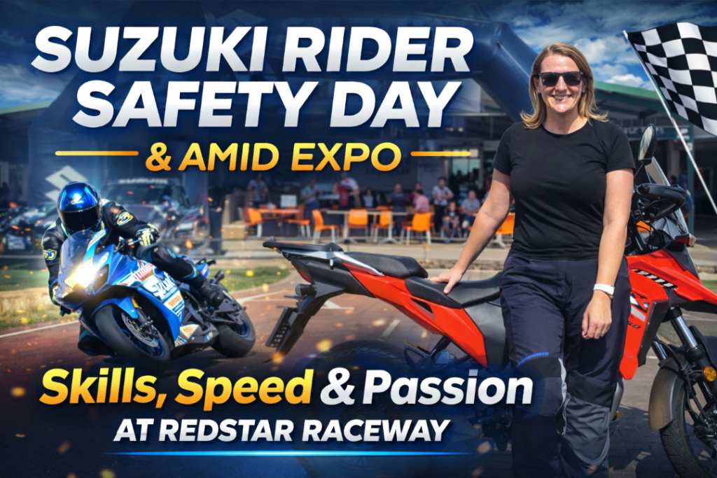 Leandi riding a Suzuki DL250 V-Strom at Red Star Raceway
