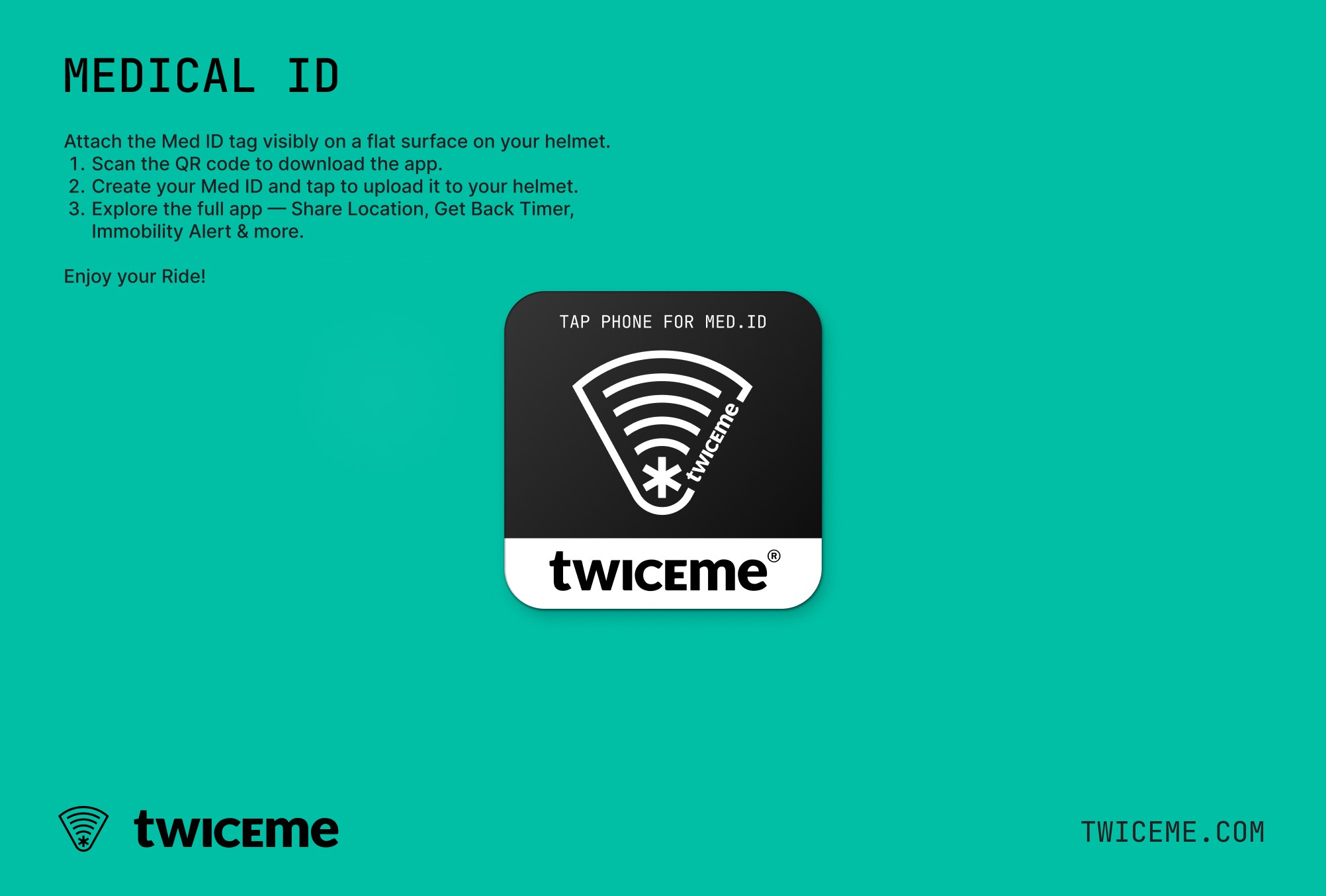 Twiceme NFC Medical ID Tag for motorcycle helmets