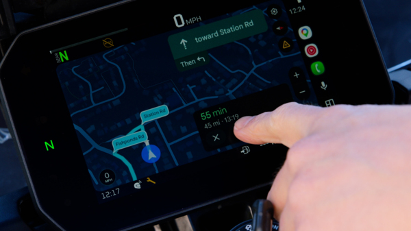 Android Auto on the Tiger 1200’s new seven-inch display.
